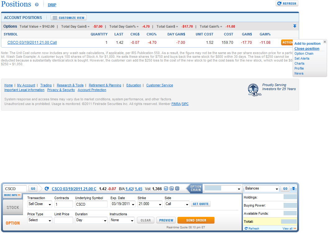 firstrade options trading positions menu