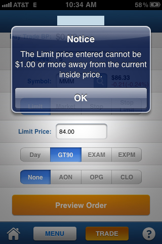 firstrade iphone app stock trading error message